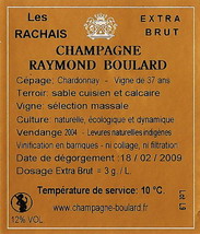 Champagne - Les Rachais Extra Brut - Vendange 2004 - Contre étiquette